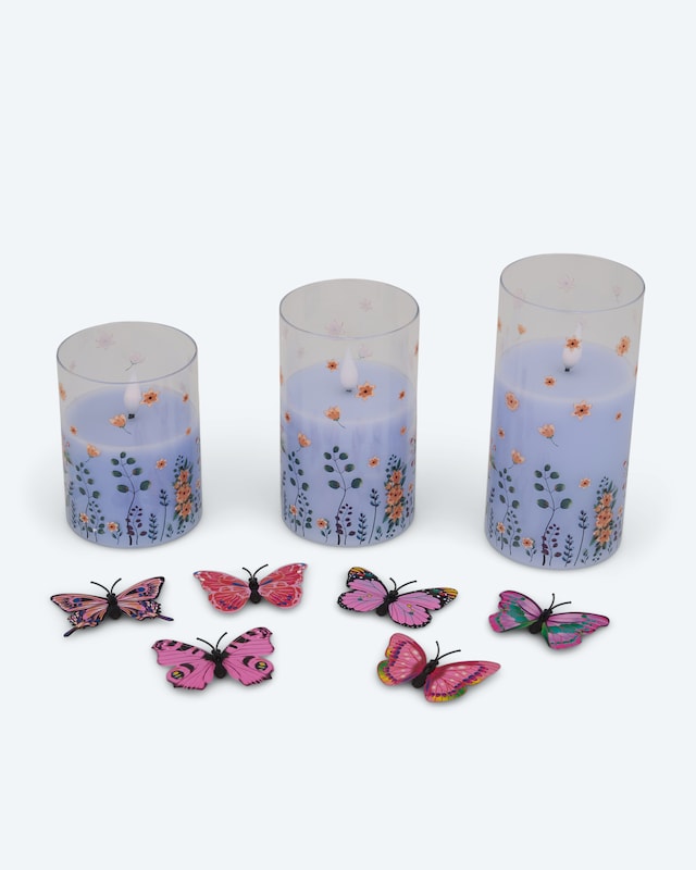 3 LED-Glaskerzen "Frühling"