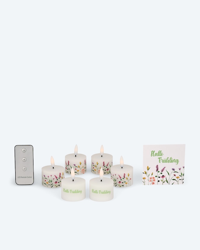 6 LED-Teelichter "Frühling" mit Geschenkbox