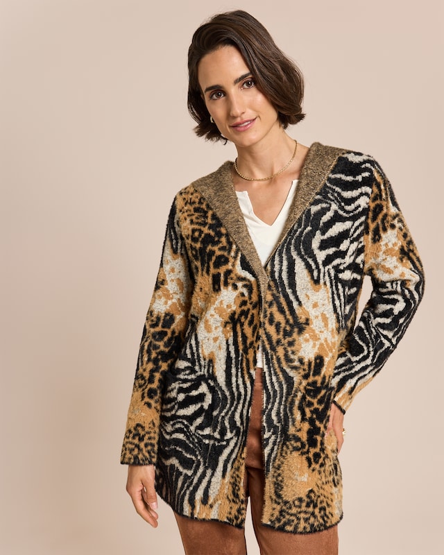 Long-Cardigan mit Animal-Jacquard