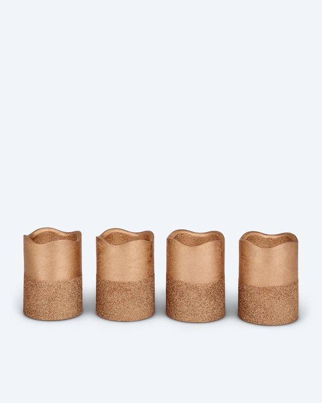 LED-Stumpenkerzen in Metallic-Glitzer, 4tlg.