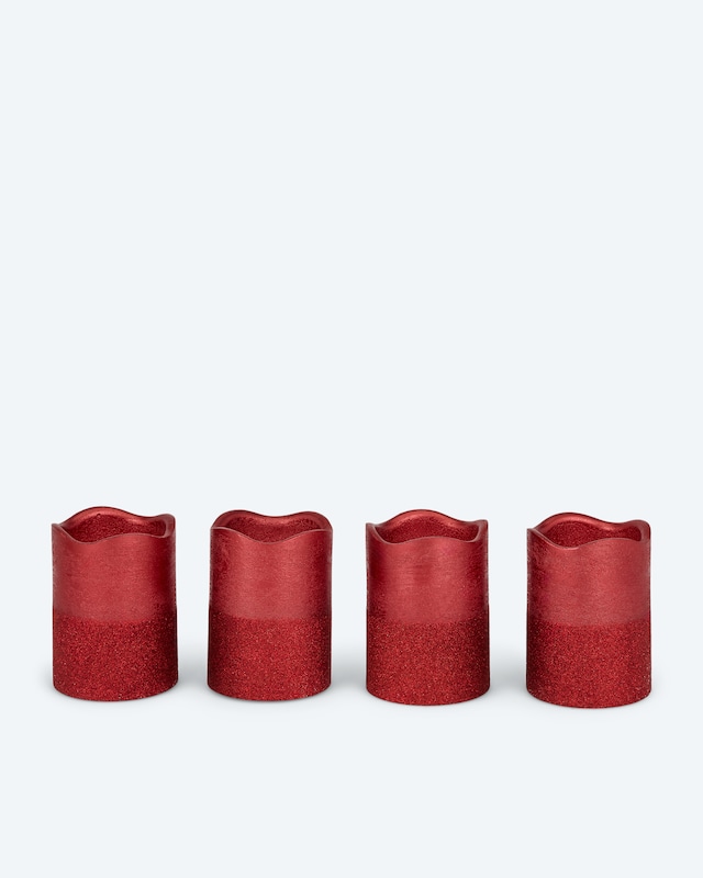 LED-Stumpenkerzen in Metallic-Glitzer, 4tlg.