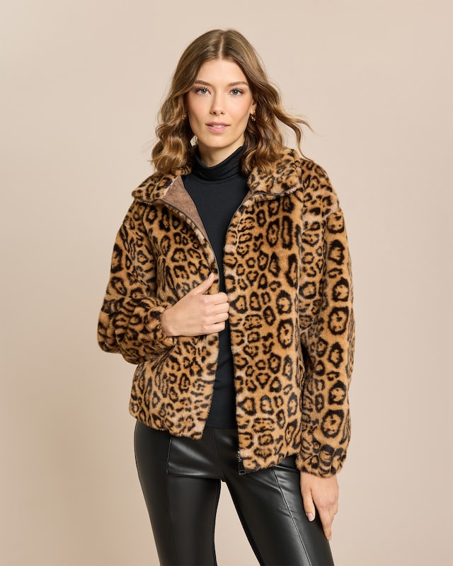 Wendejacke Leder/Pelzimitat