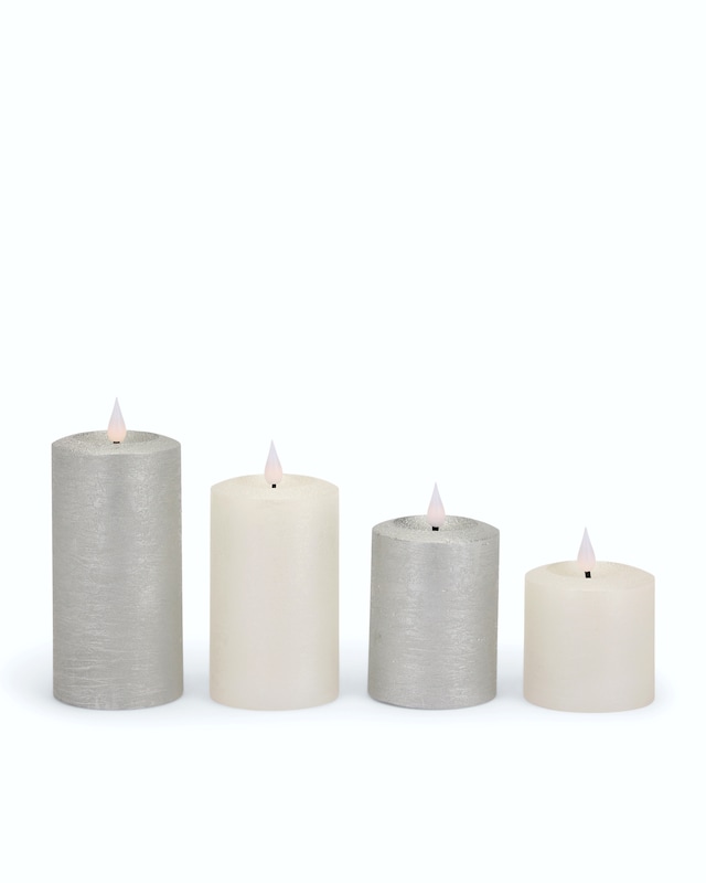 LED-Stumpenkerzen mit Touch-Flammen, 4tlg.