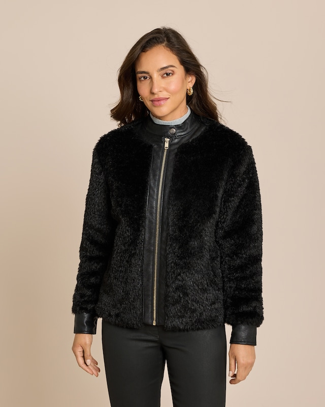 Felljacke mit Lederimitat