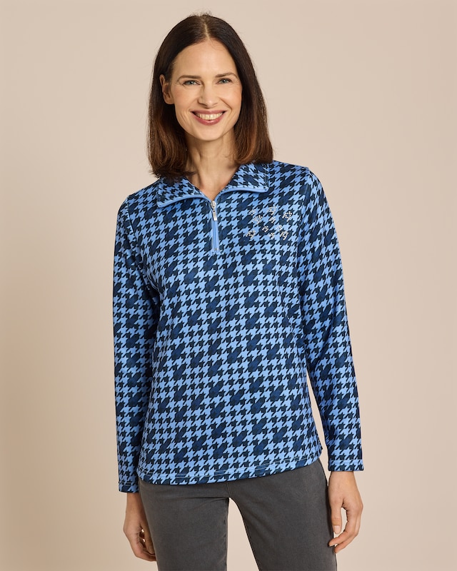 Strickfleece Pullover mit Hahnentritt