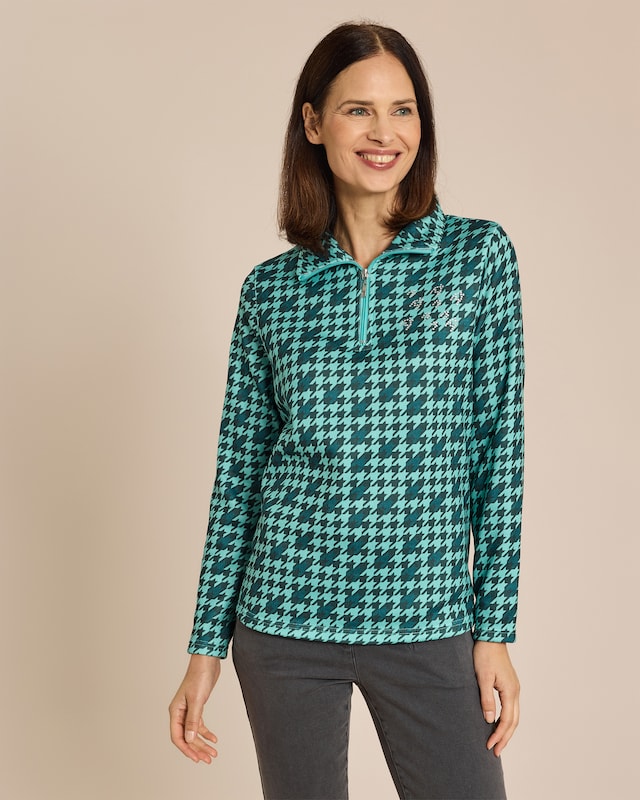 Strickfleece Pullover mit Hahnentritt