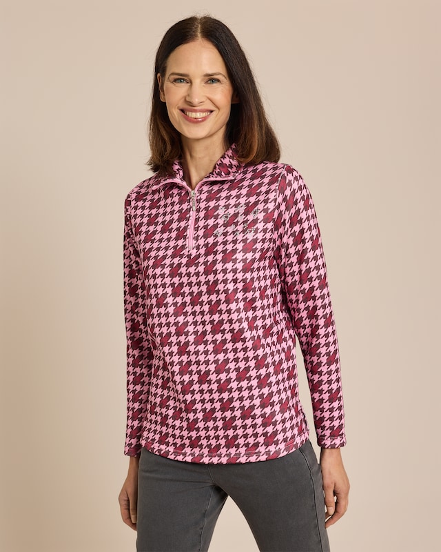 Strickfleece Pullover mit Hahnentritt