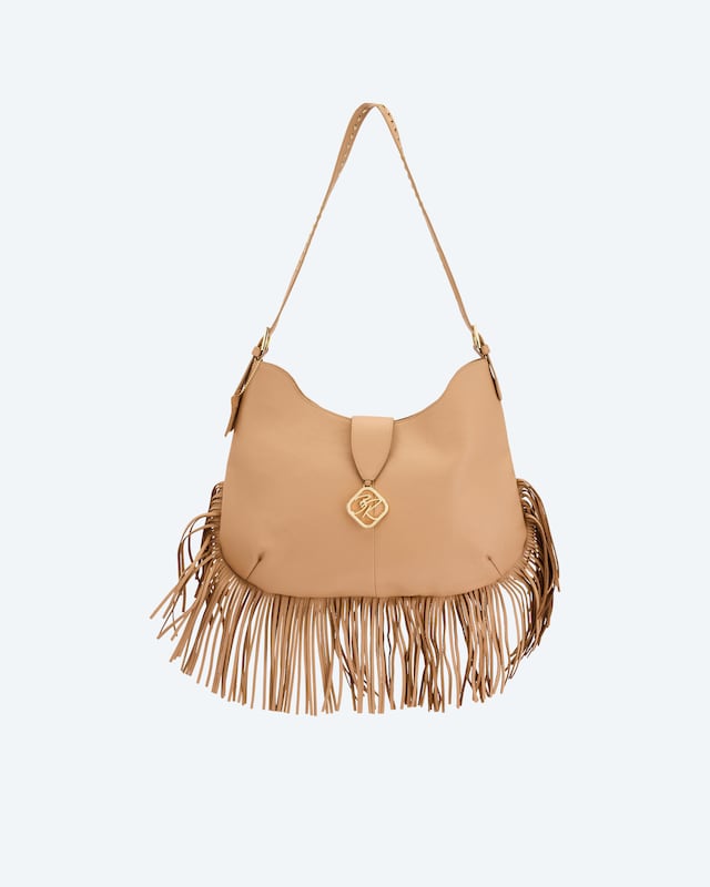 Lederbeuteltasche mit Fransen