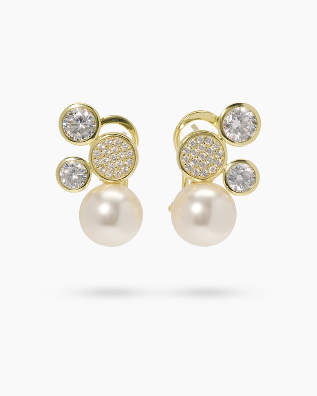 Ohrclipstecker mit Muschelkernperlen und Zirkonia