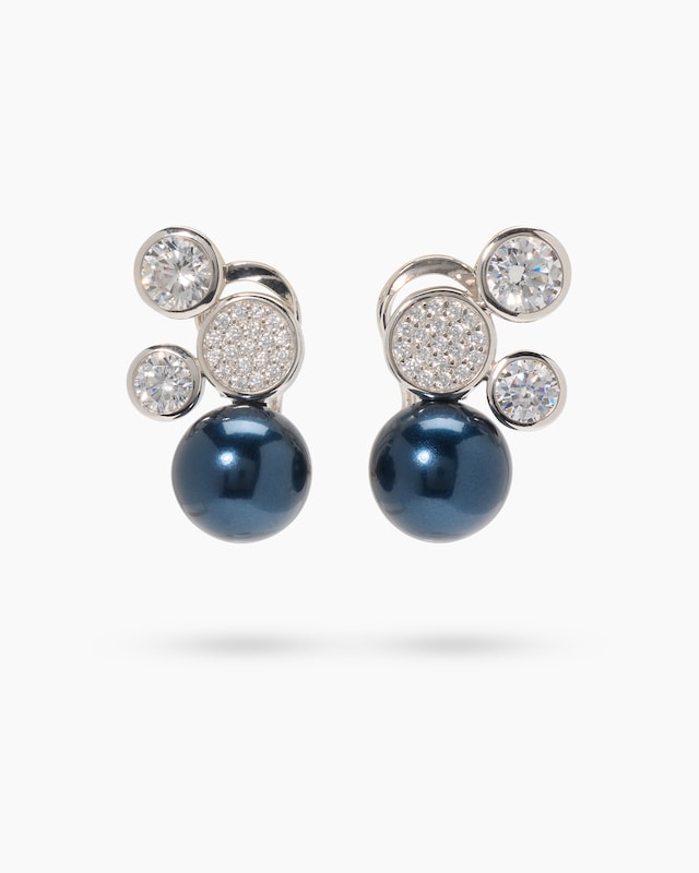 Ohrclipstecker mit Muschelkernperlen und Zirkonia