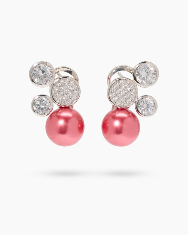 Ohrclipstecker mit Muschelkernperlen und Zirkonia