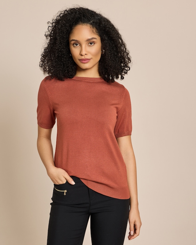 Halbarm-Pullover mit Ajour-Rippe