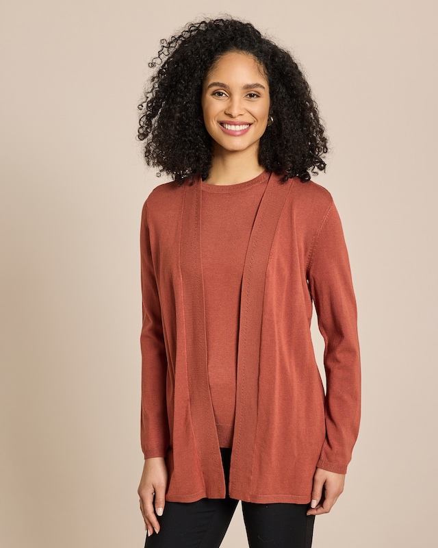 Cardigan 1/1-Arm mit Ajour-Rippe