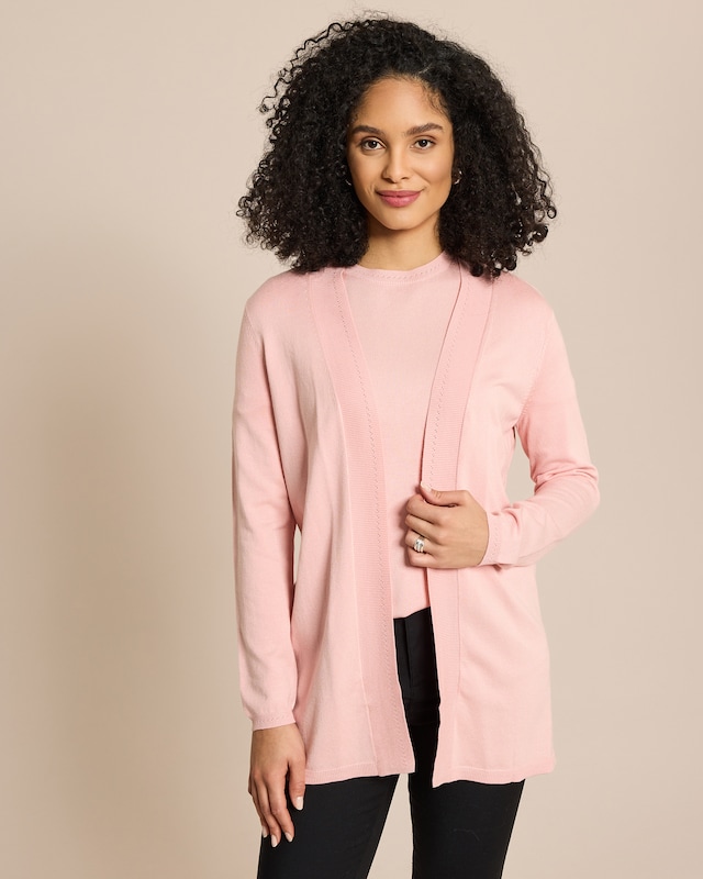 Cardigan 1/1-Arm mit Ajour-Rippe