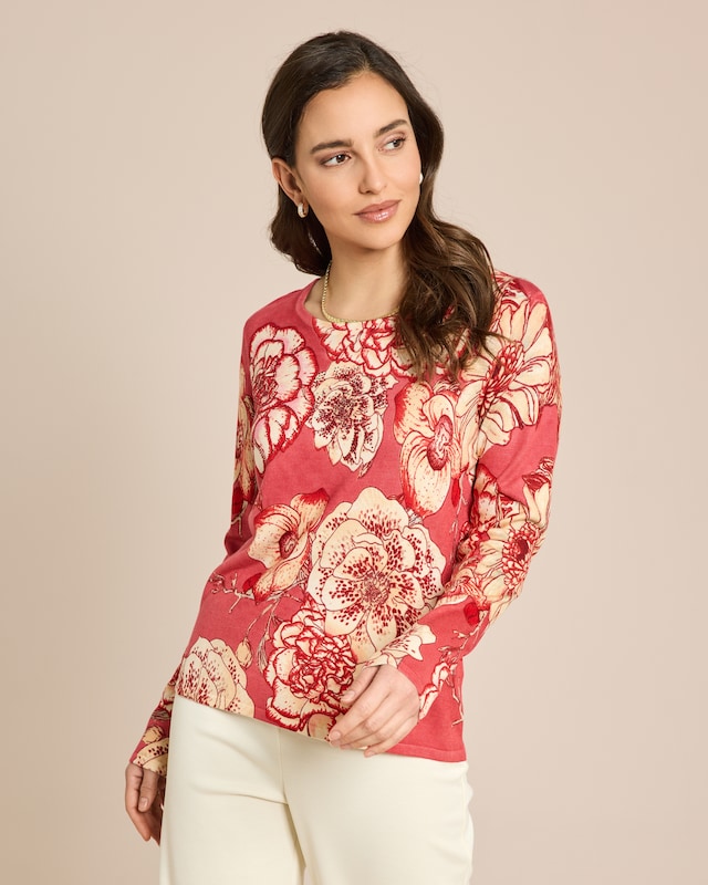 Pullover Blumendruck mit Strass
