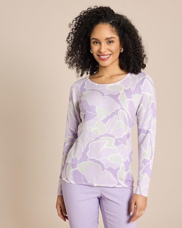 Pullover Blüten-Druck in Pastell-Farben