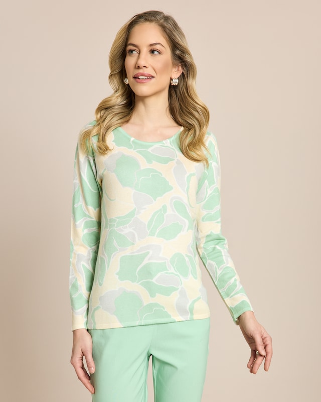 Pullover Blüten-Druck in Pastell-Farben