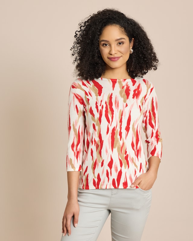 Pullover mit Alloverdruck und Ajourdetails