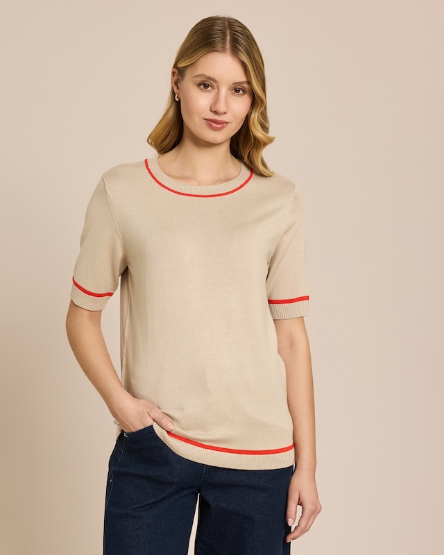 Halbarm-Pullover mit Kontrast