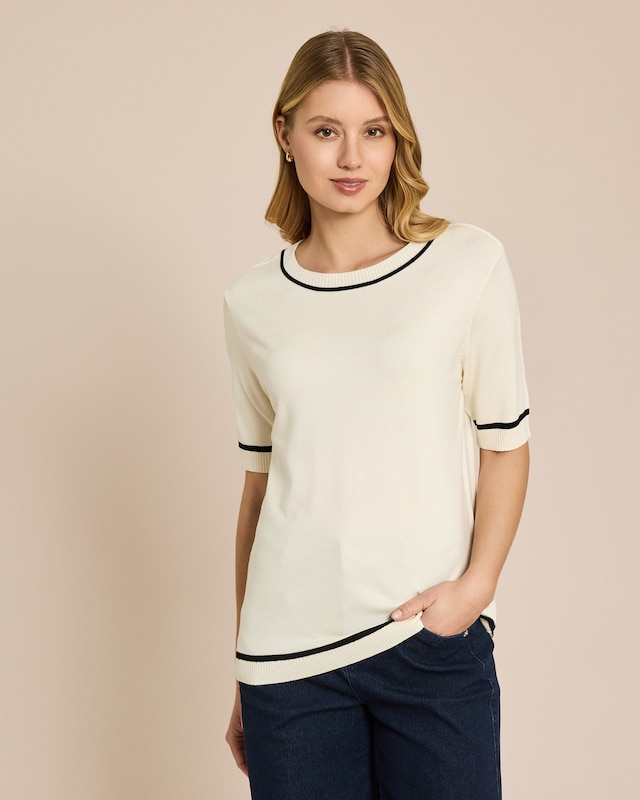 Halbarm-Pullover mit Kontrast