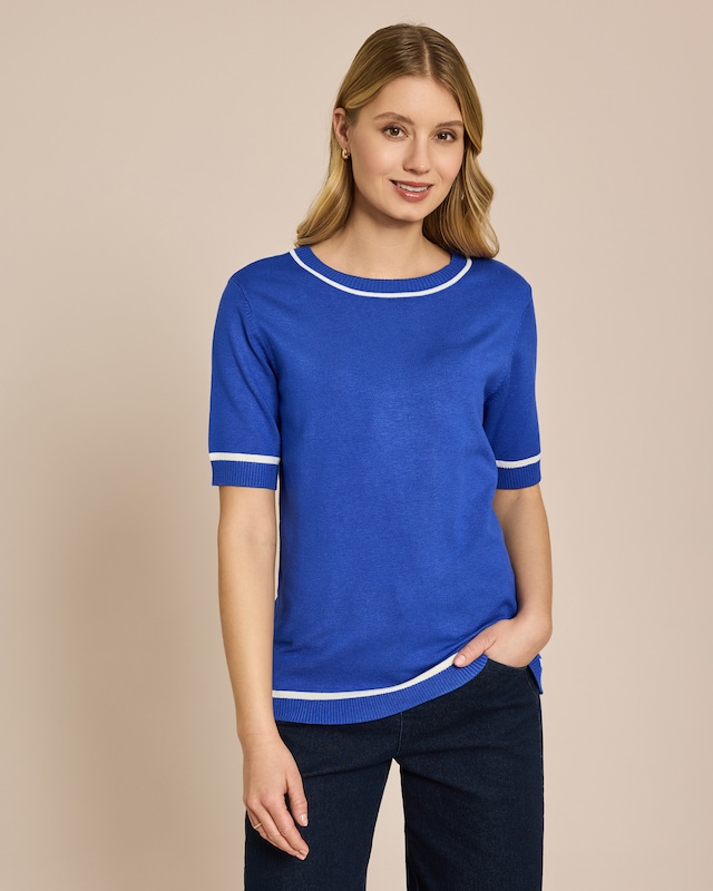 Halbarm-Pullover mit Kontrast