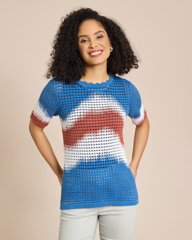 Pullover Lochstrick platzierter Druck