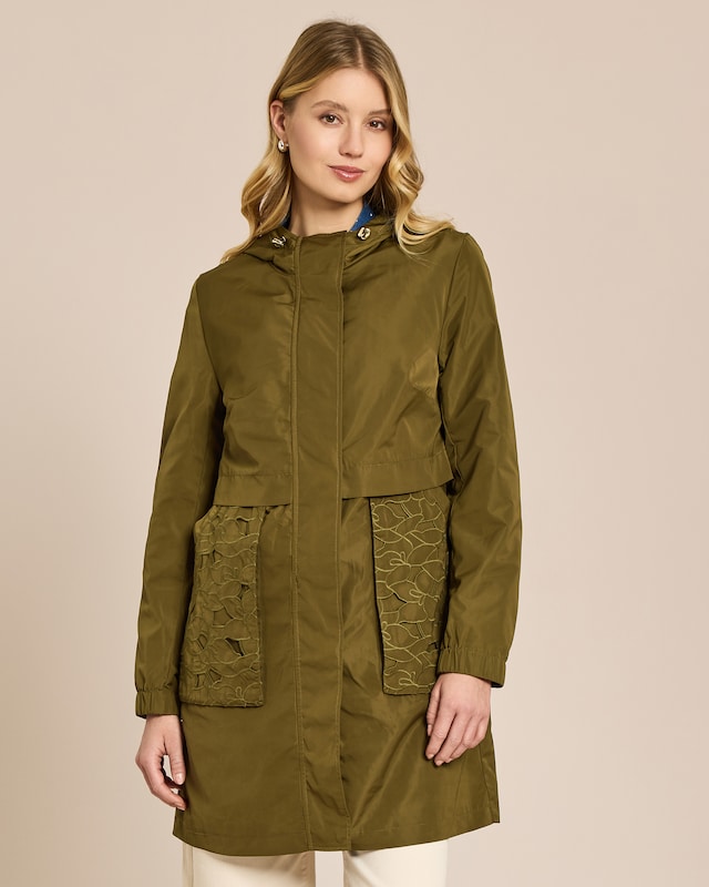 Parka-Jacke mit floralem Besatz