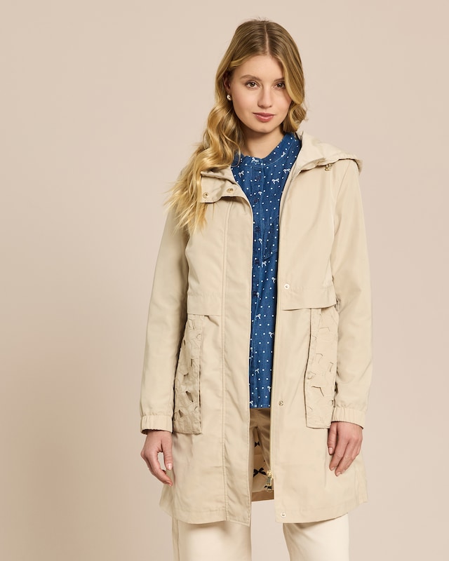 Parka-Jacke mit floralem Besatz