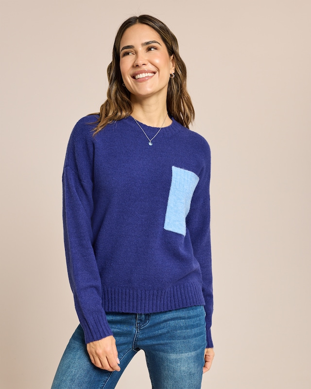 Pullover mit farbiger Brusttasche
