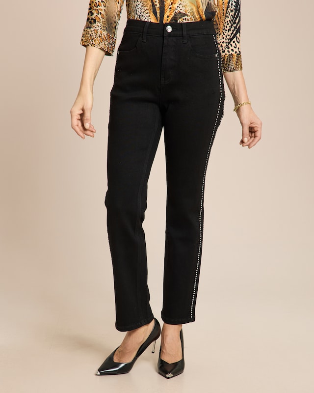 Straight Leg Jeans mit Strasssteinen