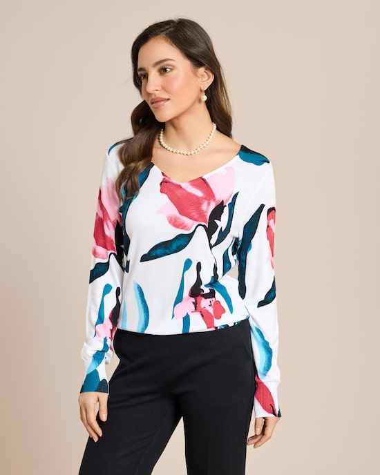 Produktabbildung für Pullover mit abstraktem Blumendruck