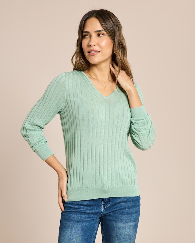 Langarm Pullover mit Metallic Garn