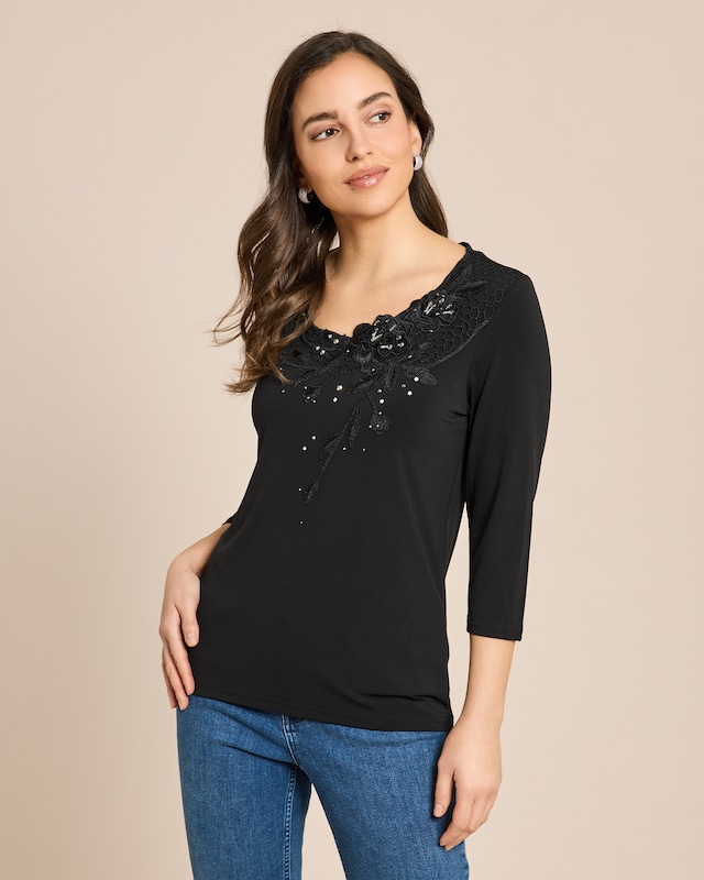 Shirt mit Stickerei und Strass