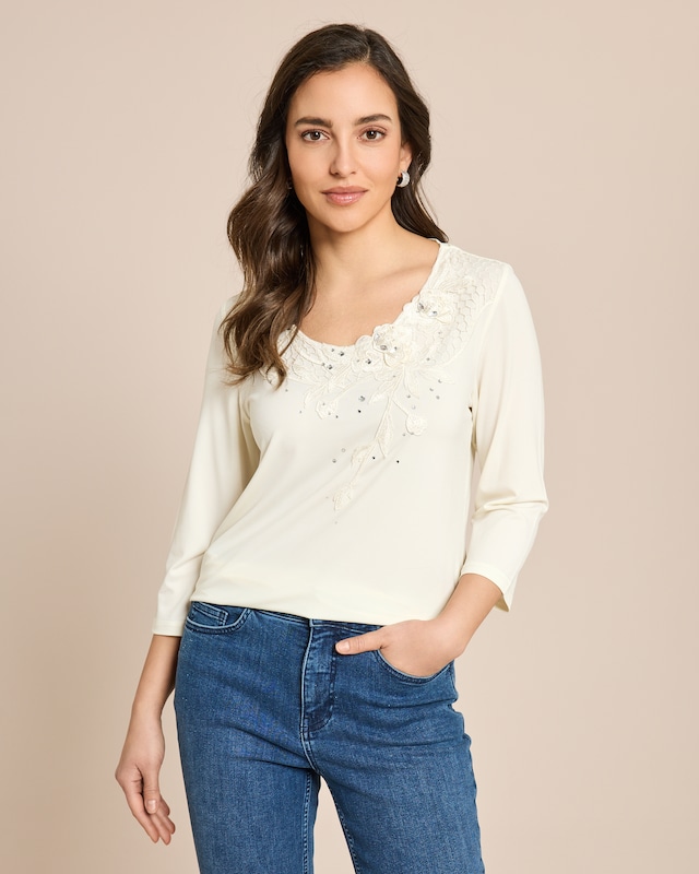 Shirt mit Stickerei und Strass