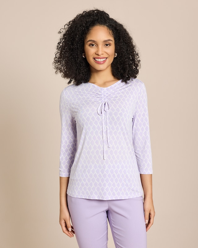 Shirt 3/4-Arm Raffung am Ausschnitt