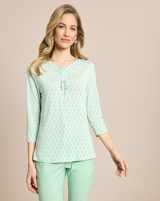 Shirt 3/4-Arm Raffung am Ausschnitt