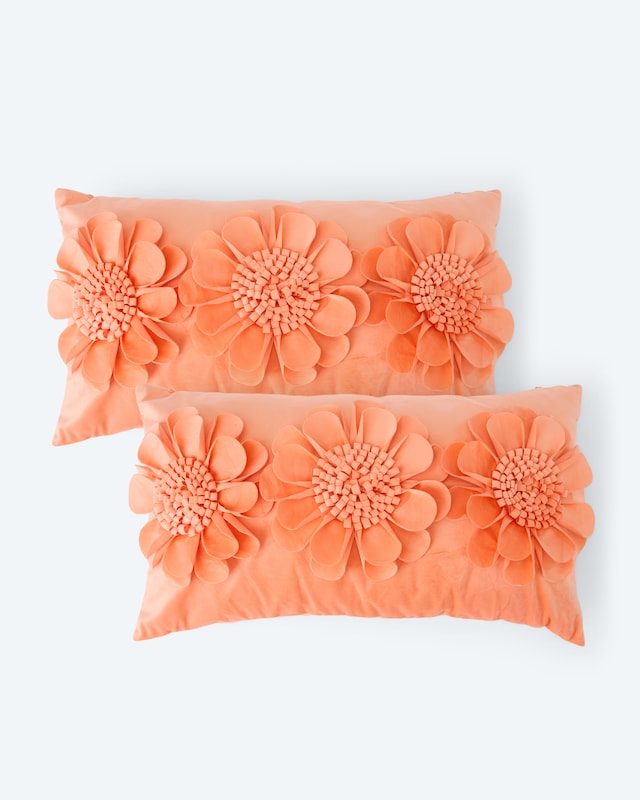 Kissen mit Blumen-Applikation, 2tlg.