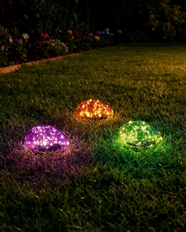 Solarleuchten in Steinoptik, 3tlg.