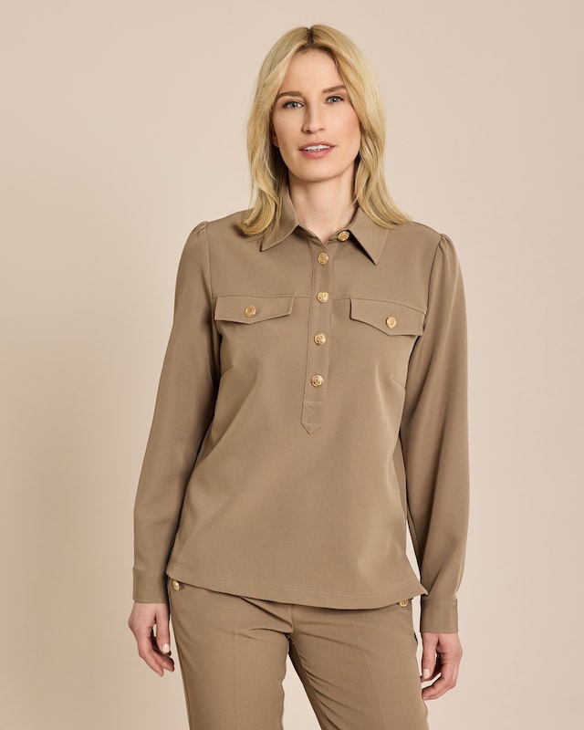 Bi-Stretch Blusenshirt mit Goldknöpfen