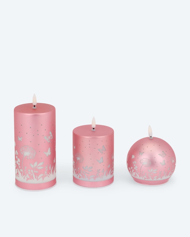 LED-Glaskerzen "Blumen", 3tlg.