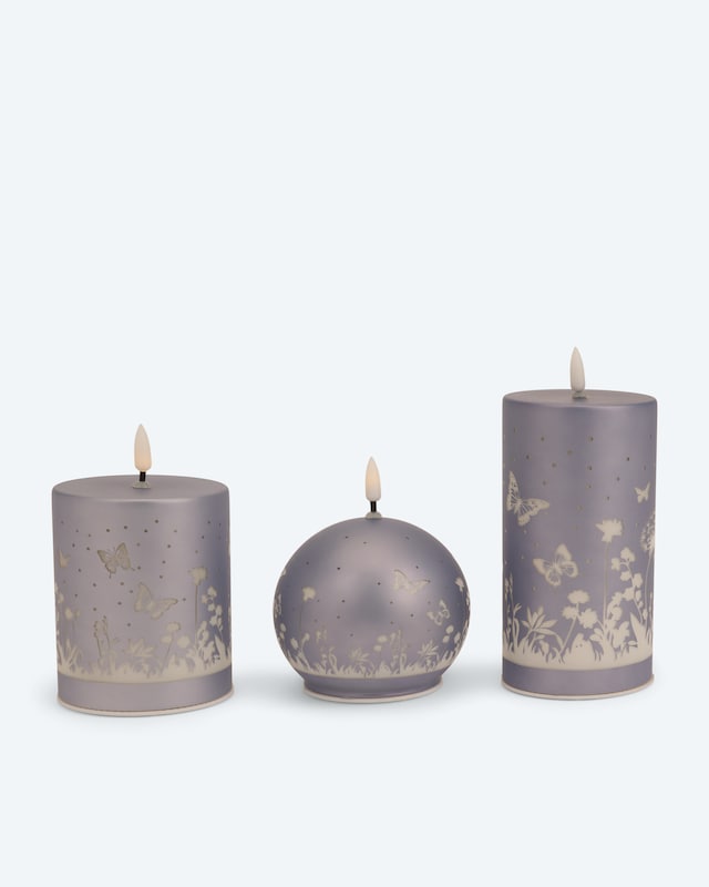 LED-Glaskerzen "Blumen", 3tlg.