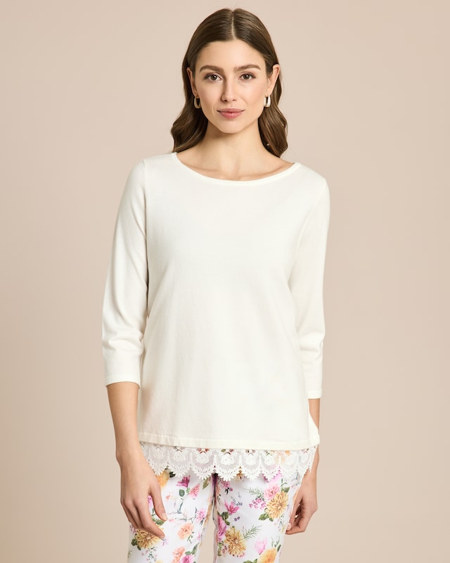 Pullover mit Spitzenbesatz