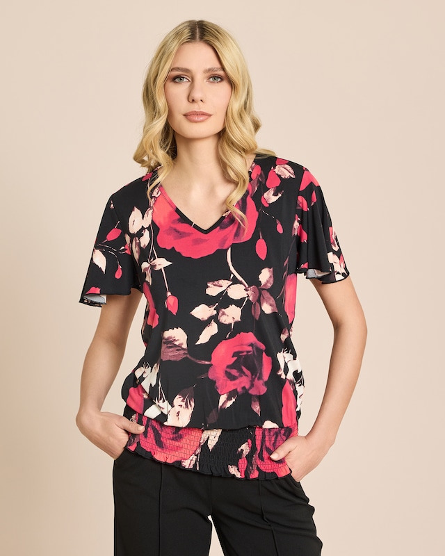 Shirt mit Rosendruck und Flügelärmel