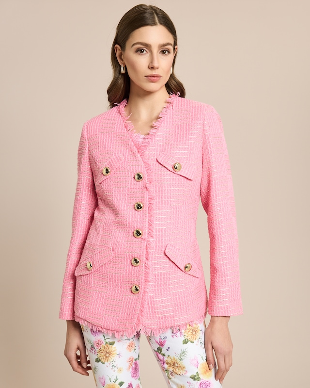Blazer mit Bouclé-Optik und Fransen