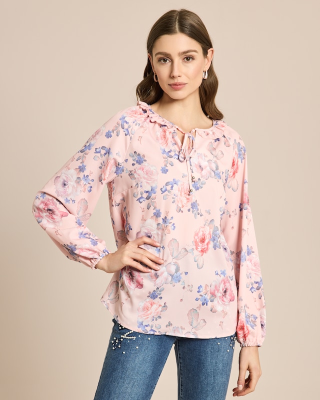Bluse mit Blumendruck und Rüschen