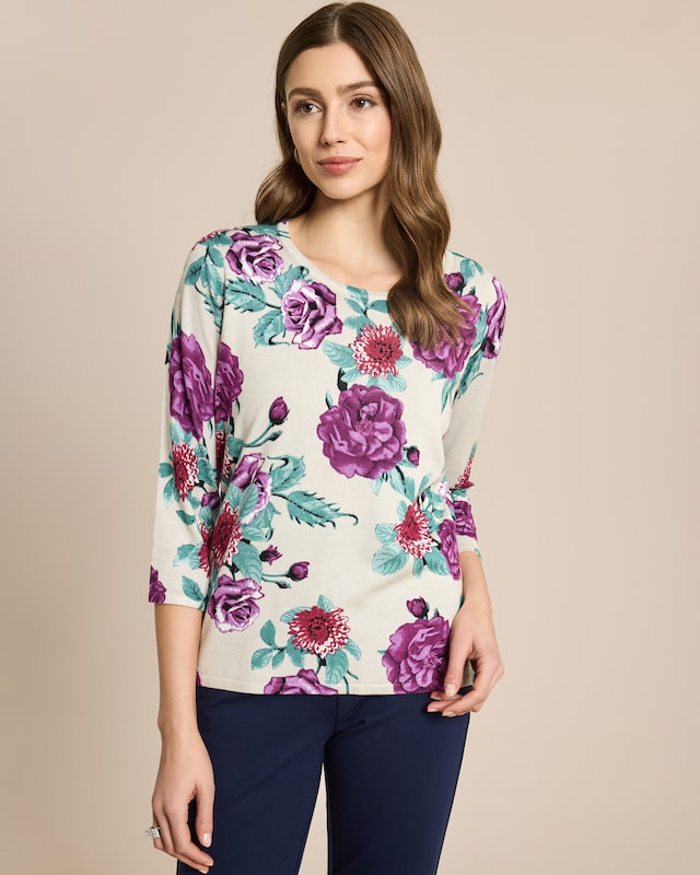 Pullover mit Blumen- und Kettendruck