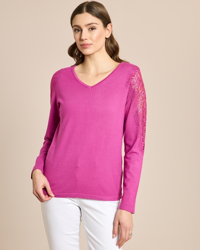 Glow Pullover mit Ärmelspitze