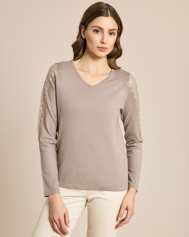 Glow Pullover mit Ärmelspitze