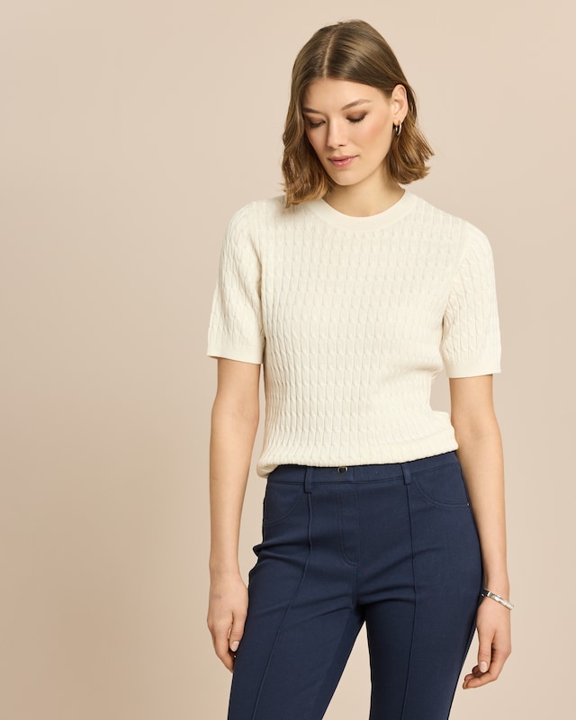 Feinstrick Zopf-Pullover Halbaarm