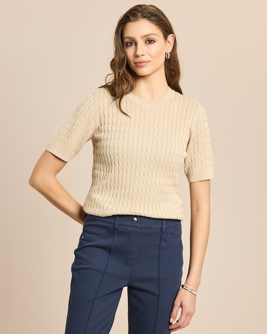 Produktabbildung für Feinstrick Zopf-Pullover Halbaarm